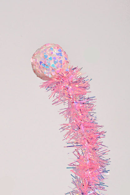 23" Tinsel and Glitter Ball Spray Pink