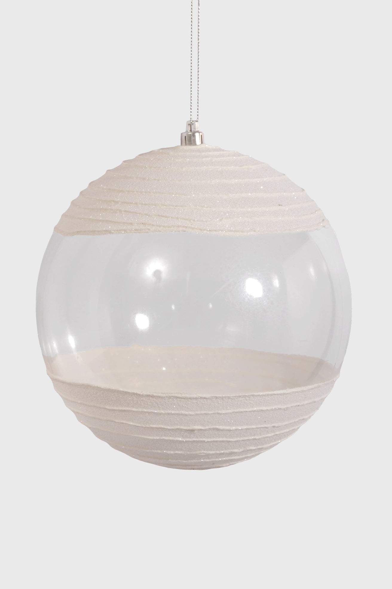 150MM Ornament Ball W/Glitter Bx/2 White/Clear