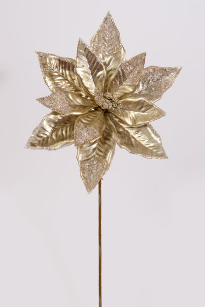 25" Plastic Poinsettia Stem Antique Gold