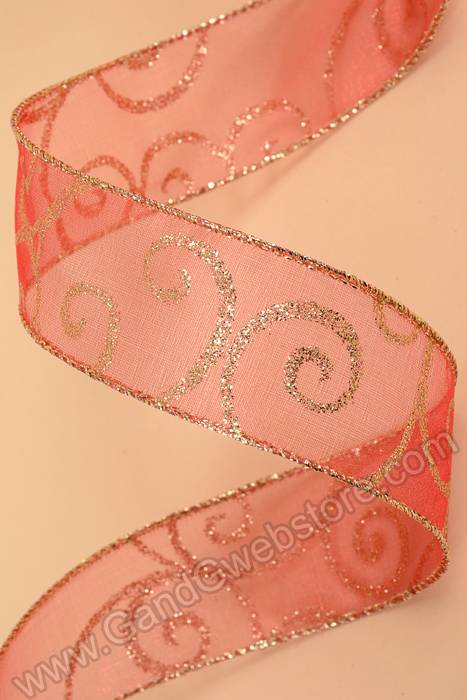1.5" X 50yds Swirls Wired Ribbon Red/Gold
