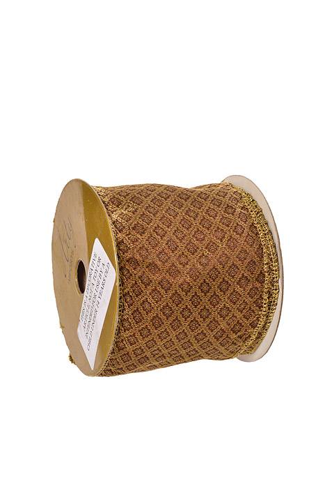4" X 10yds Decorative Wired Ribbon Gold/brown