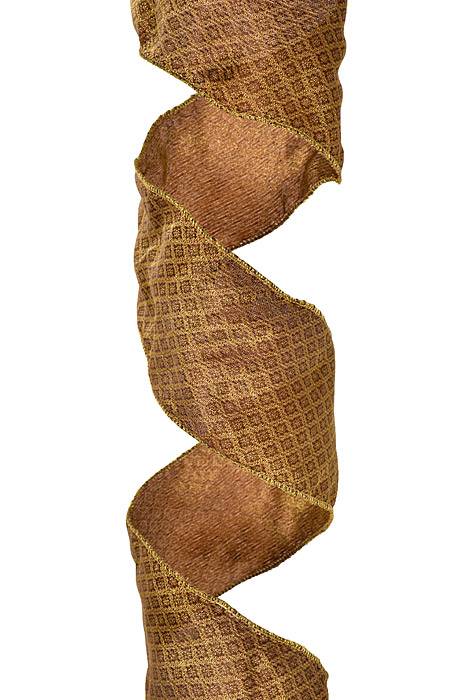 4" X 10yds Decorative Wired Ribbon Gold/brown