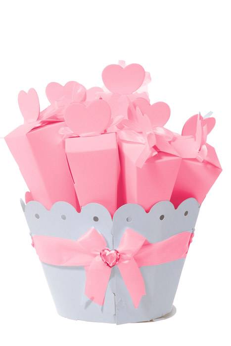 Cones X10 W/ribbon In Round Stand W/crystal Pink 5/sets