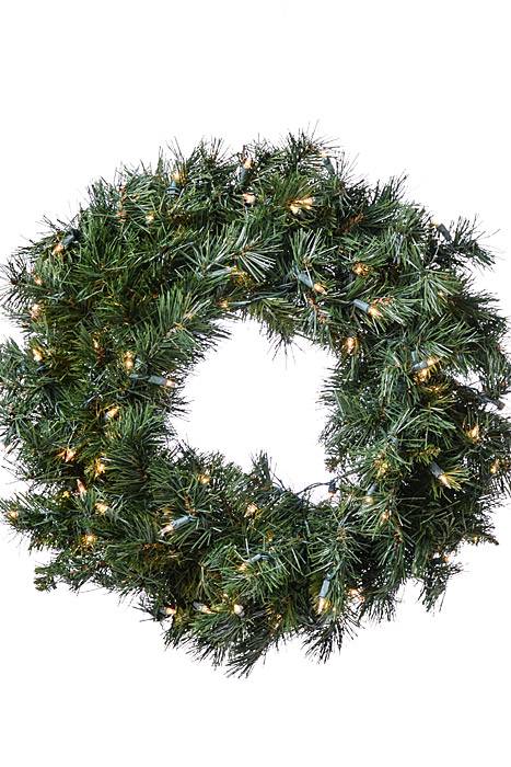 24" Sugar Pine Wreath W/lights Green