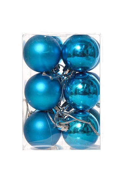 40mm Shiny &amp; Matte Plastic Ball Ornament Turquoise Pkg/12