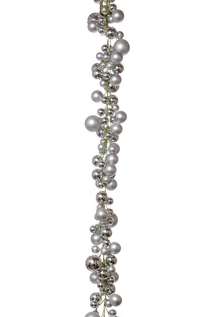 6Ft Shiny Matte Ball Garland Silver