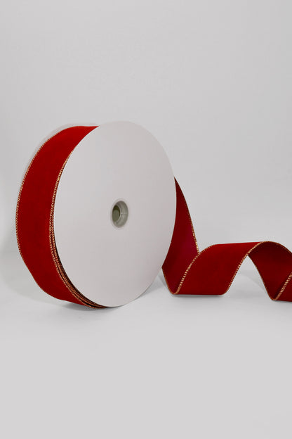2.5" X 50Yds Wired Velvet Ribbon Red/Gold
