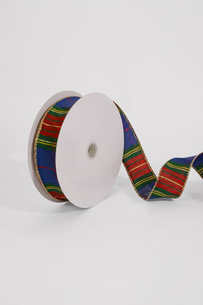 1.5" X 25Yds Wired Faux Dupioni Tartan Plaid Ribbon