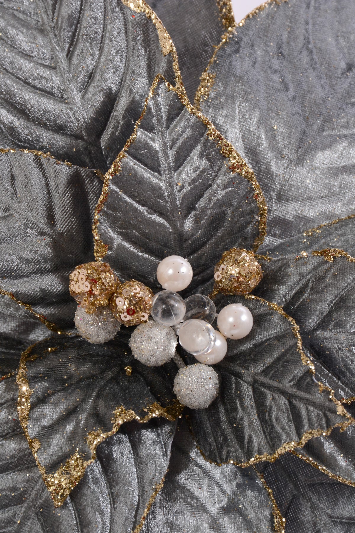 25" Velvet Jeweled Poinsettia Stem Blue Grey