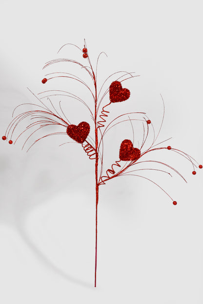 34" Triple Glitter Heart Spray Red