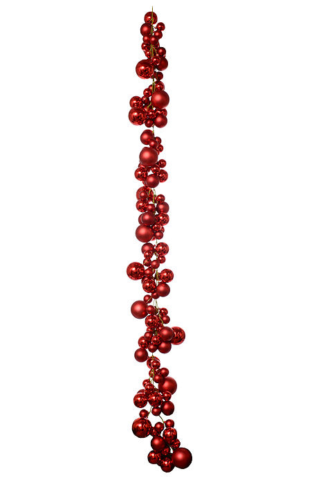 6Ft Shiny Matte Ball Garland Red
