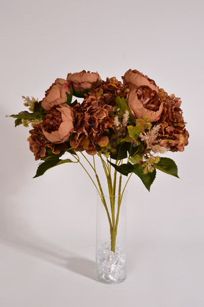 23" Silk Peony Hydrangea Bush Brown