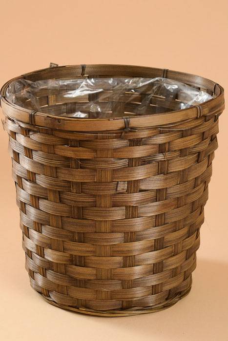 9.5" X 10" Stained Bamboo Planter Brown