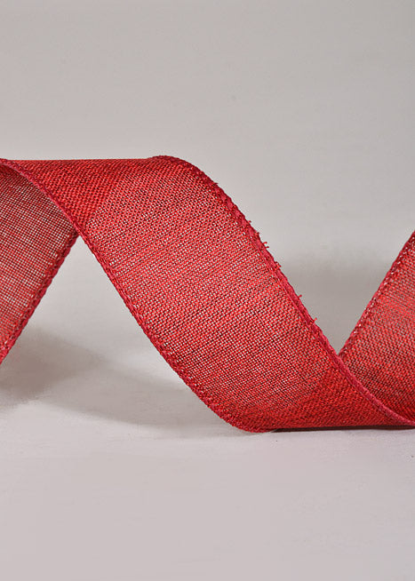 1.5" X 10Yds Wired Poly Linen Ribbon Burgundy