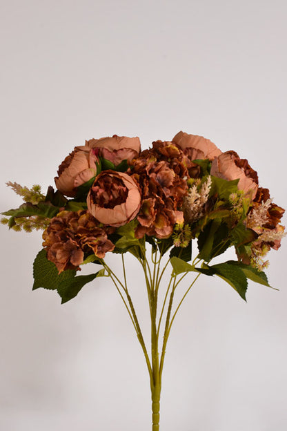 23" Silk Peony Hydrangea Bush Brown