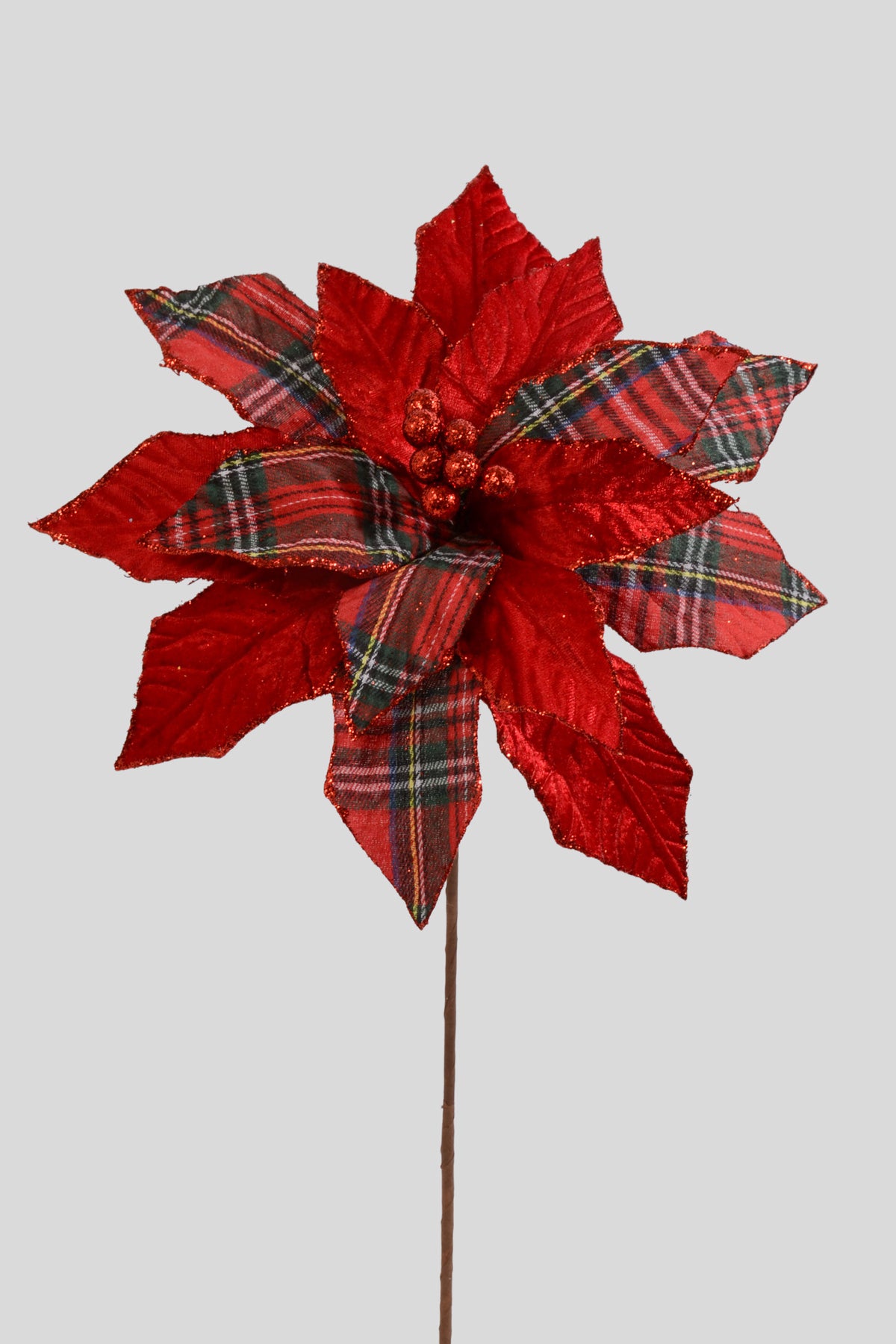 23" Poinsettia Stem Red Plaid