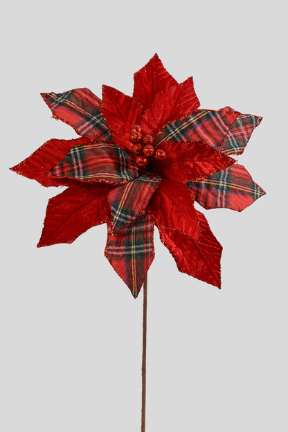 23" Poinsettia Stem Red Plaid