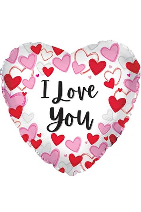 17" Heart Foil Balloon Happy Valentine Day Ily Heart Border White/Red/Pink Pkg-10