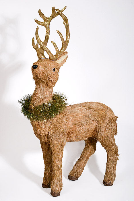 33" Standing Straw Reindeer Brown