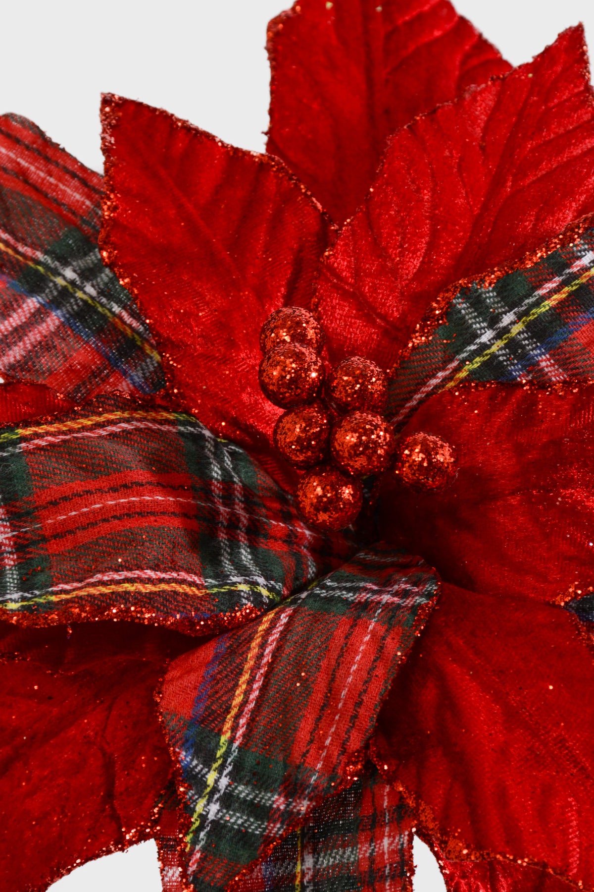 23" Poinsettia Stem Red Plaid