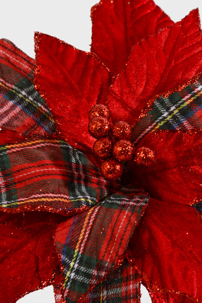 23" Poinsettia Stem Red Plaid