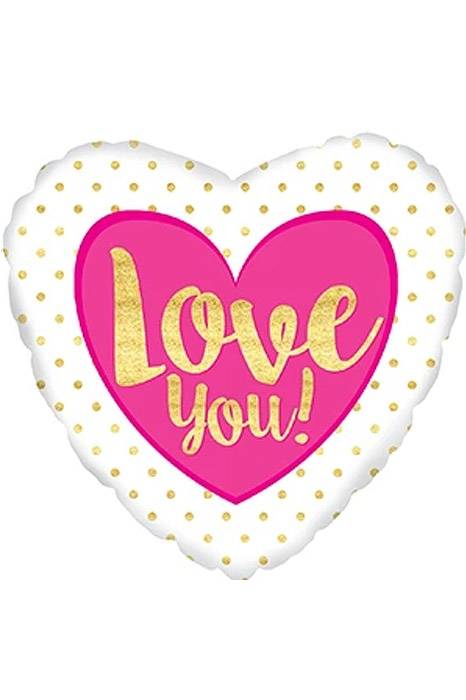17" Heart Foil Balloon LY Pink Gold Dots White/Pink Pkg-10