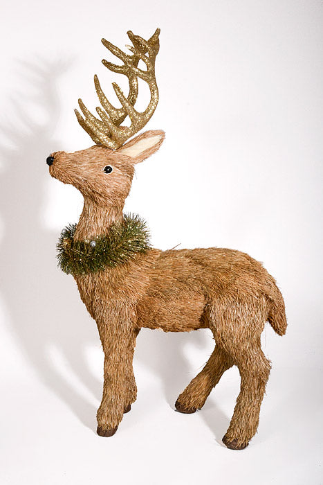 33" Standing Straw Reindeer Brown