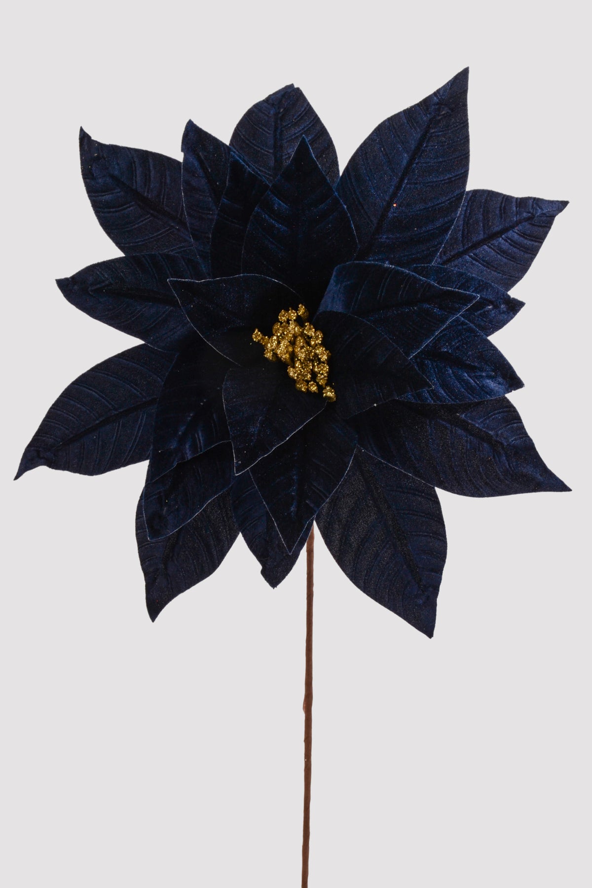 28" X 17.75" Giant Velvet Poinsettia Stem Midnight Blue/Gold