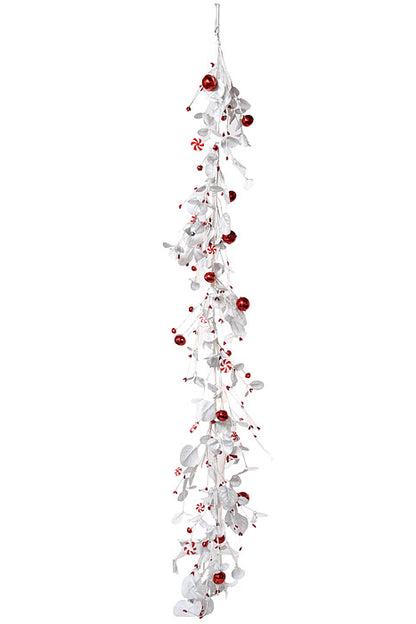 5Ft Eucalyptus Bell Garland White/Red
