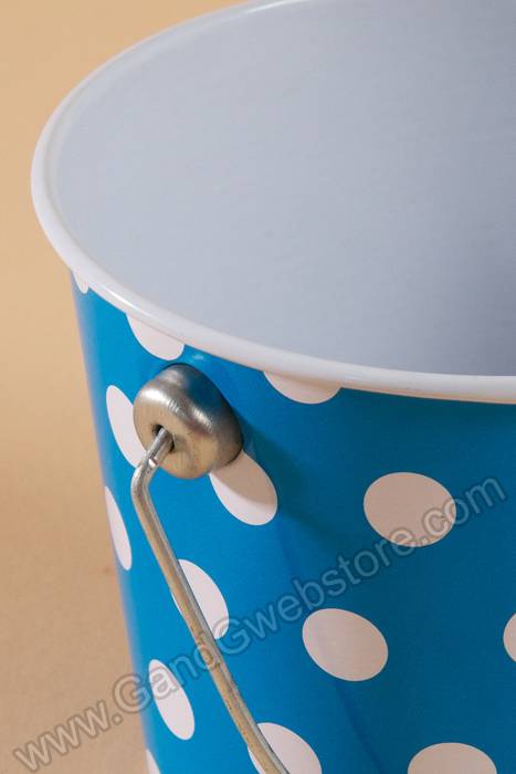 3" X 3.25" Metal Bucket W/dots Blue/white