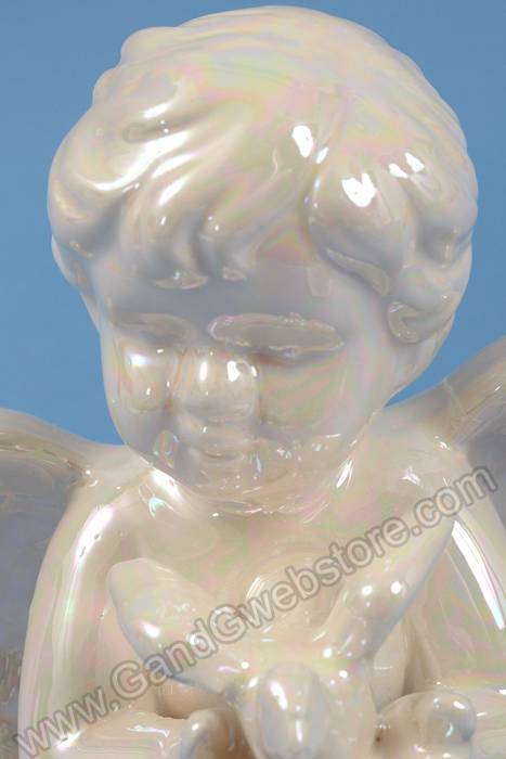 6.25" Kneeling Angel W/dove Iridescent White
