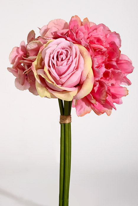 12" Silk Rose/Hydrangea/Peony Bouquet Pink