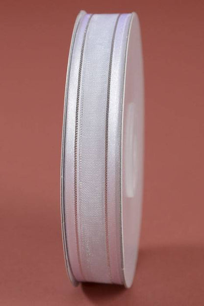 Sheer Satin W/silver Trim Ribbon - White