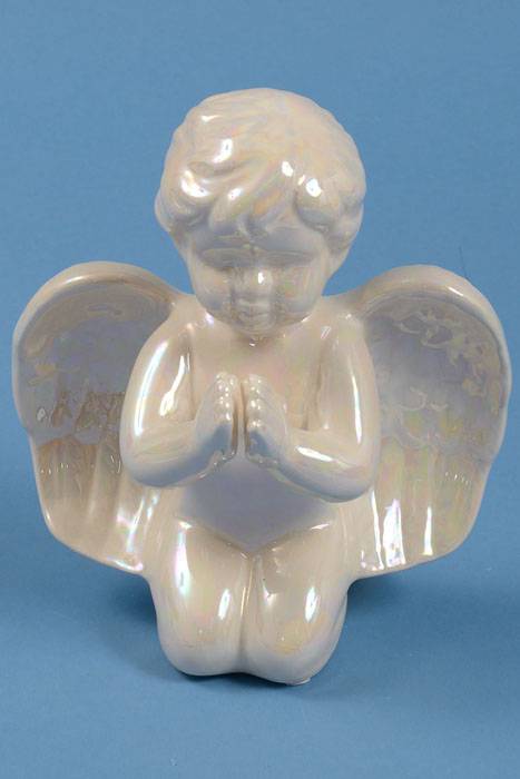 6.25" Kneeling Angel Iridescent White
