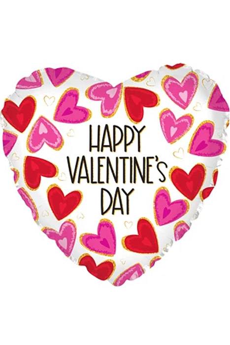 17" Heart Foil Balloon Happy Valentine Day Textured Hearts White/Pink/Red Pkg-10
