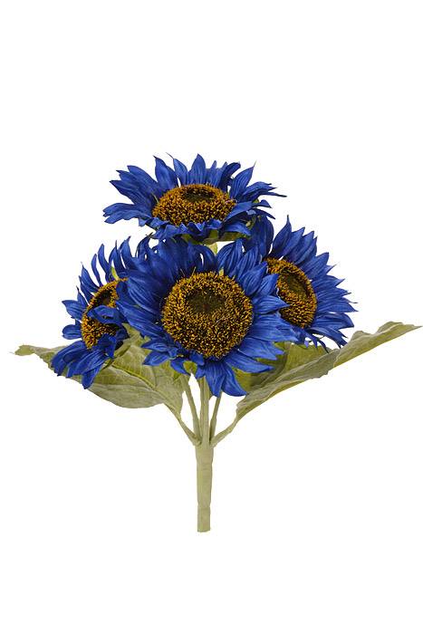 11" Silk Sunflower Bush Blue x 4