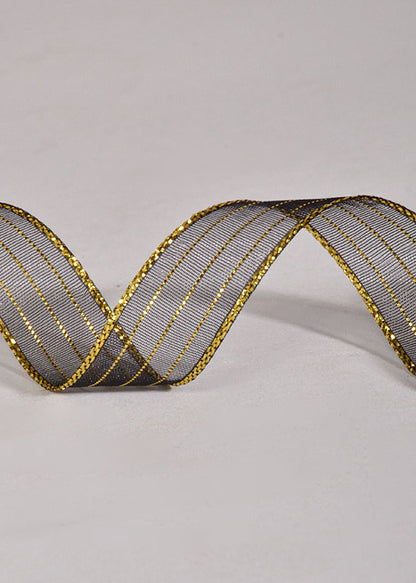 5/8" X 50Yds Metallic Pinstripe Sheer Black/Gold