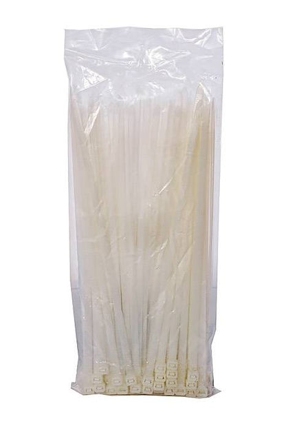 8 X 300mm Plastic Locking Ties White Pkg/100