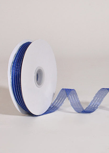 5/8" X 50Yds Metallic Pinstripe Sheer Ribbon Royal Blue/Silver