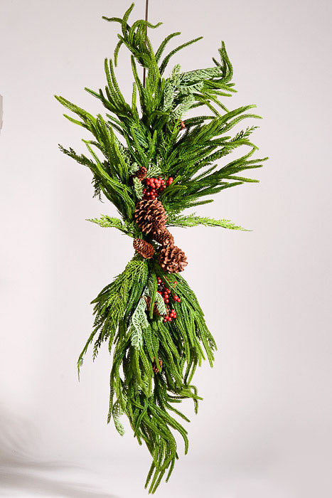 36" Artificial Real Touch Mixed Evergreen W/Berry Swag Green/Red