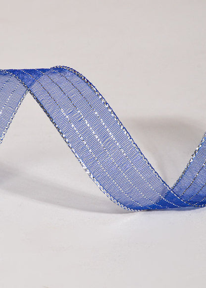 5/8" X 50Yds Metallic Pinstripe Sheer Ribbon Royal Blue/Silver