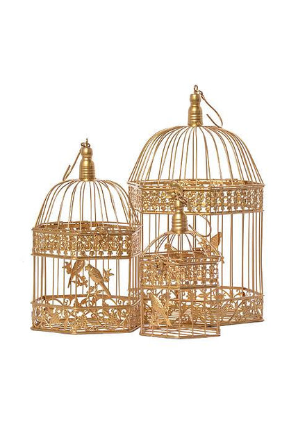 10/13/17" Metal Hexagon Bird Cage Gold