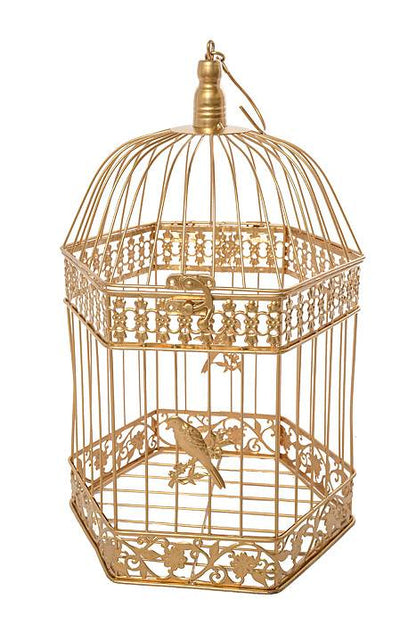10/13/17" Metal Hexagon Bird Cage Gold