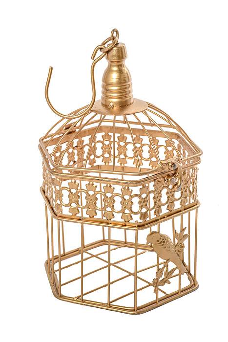 10/13/17" Metal Hexagon Bird Cage Gold