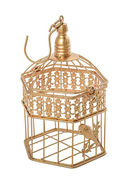 10/13/17" Metal Hexagon Bird Cage Gold