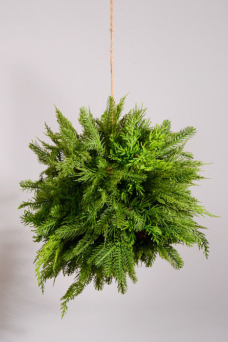 18" Artificial Natural Touch Mix Evergreen Kissing Ball Green