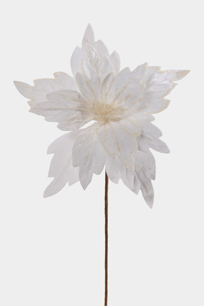 26" Velvet Glitter Poinsettia Stem White