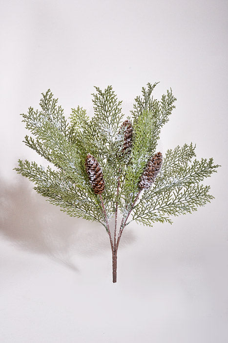 19" Plastic Winter Acacia W/Cone Bush Frost Green