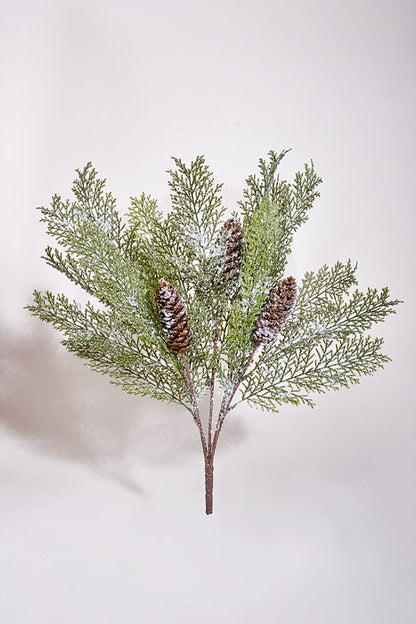 19" Plastic Winter Acacia W/Cone Bush Frost Green
