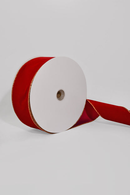 4" x 50Yds Wired Velvet Ribbon Berry Red/Golg